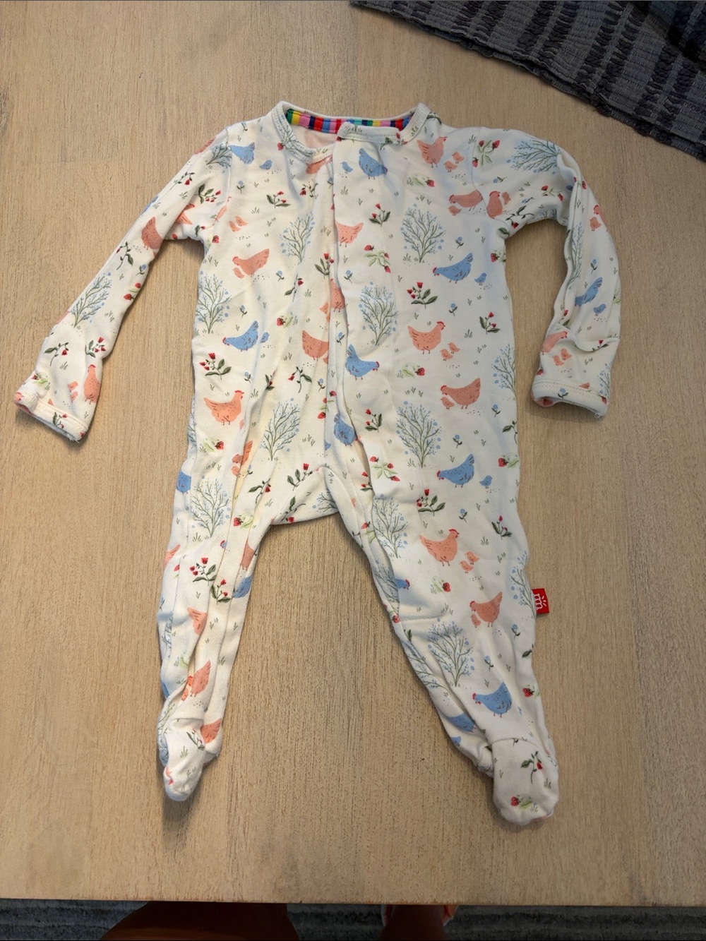 Magnetic Me Cream Footed One-Piece with Blue & Pink Bird Pattern